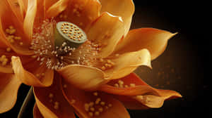 Uma flor de lótus laranja detalhada com pólen contra um fundo escuro. — Flora Papéis de Parede