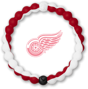 Red and white silicone bracelet featuring Detroit Red Wings logo. — Wings Wallpaper