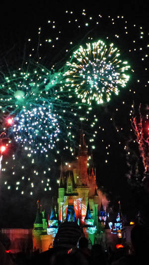 Fuegos artificiales estallan sobre un castillo mientras las multitudes observan el espectáculo nocturno. — Fiesta Fondos de pantalla