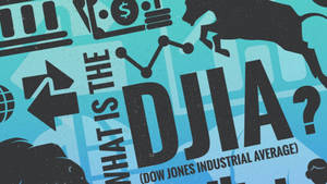 Illustration graphique expliquant le DJIA avec des icônes haussier et baissier et des symboles de graphique boursier. — Dow Jones Fonds d'écran