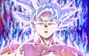 Guerreiro de anime com cabelo prateado e olhos brilhantes cercado por energia elétrica. — Fundo de Dragon Ball Fundos