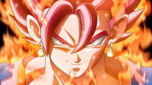 Personagem de anime com cabelo rosa e brincos dourados cercado por chamas. — Fundo de Dragon Ball Fundos