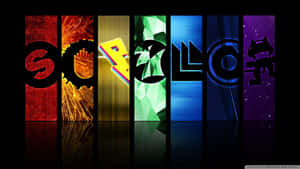 Bold colorful geometric letters spelling SOLAR with sparks and stars on a dark reflective background. — Edm Wallpaper