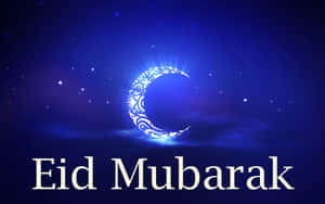 Celestial crescent moon with Eid Mubarak greeting against a starry night sky. — Ed Wallpaper