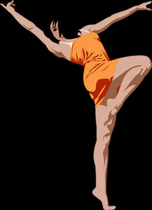 A dancer in an orange dress performs a graceful pose against a black background. — Beauty Wallpaper