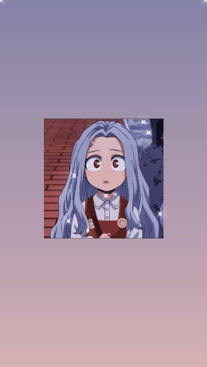 Anime-Mädchen mit silbernem Haar und Glitzern auf einem Ziegelweg in der Dämmerung. — Gradient Wallpaper