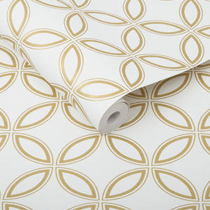 Rulle med guld geometrisk mønstret tapet på hvid baggrund — Gold Wallpapers