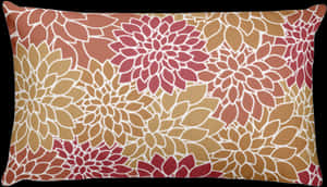 Rectangular pillow with stylized dahlia flowers in red and gold on black background. — Soft Wallpaper