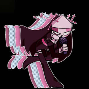 Anime character in pink and purple outfit singing into microphone. — Fnf Wallpaper