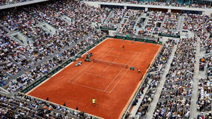Giocatori di tennis competono su un campo in terra rossa circondati da tifosi festanti. — Francese aperto Sfondi