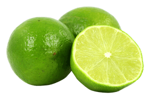 Three green limes one cut in half showing juicy interior — Fruit Wallpaper