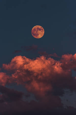 A full moon glowing orange above red clouds in a twilight sky. — Fantasy Wallpaper