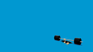 Cartoon hand lifting barbell from hole in blue ground — Barbell Wallpaper