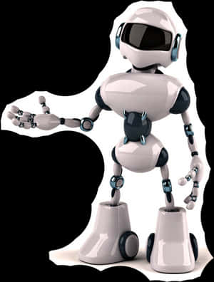 A white robot with blue joints extends one hand in a welcoming gesture against a black background. — Robot Wallpaper
