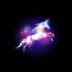 A glowing unicorn made of stars and light streaks across a dark cosmic background. — Unicorns Wallpaper
