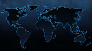 Glowing blue neon world map on dark textured background. — Global Wallpaper