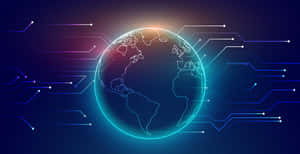Glowing digital globe with circuit lines symbolizing global technology. — Global Wallpaper