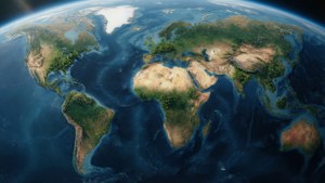 Fondo de pantalla de Planet Earth viewed from space with continents oceans and clouds visible.