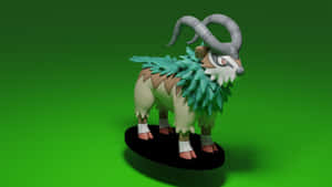 Una figura impresa en 3D de un Pokémon parecido a una cabra con melena verde frondosa y cuernos curvos. — 3D Fondos de pantalla
