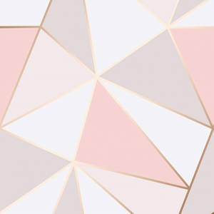 Geometrisk tapet med lyserøde beige hvide trekanter og guld konturer. — Gold Wallpapers