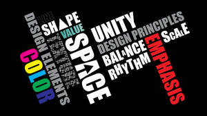 Nube de palabras de principios de diseño gráfico con texto colorido sobre fondo negro — Diseño de Imágenes Fondo Fondos