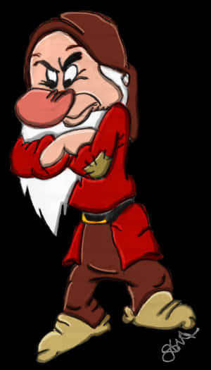 Angry cartoon dwarf with crossed arms and furrowed brow. — Grumpy Wallpaper