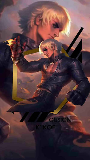 Anime character Gusion from KOF in combat stance with fiery hand gesture. — Hero Wallpaper