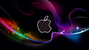 Apple-logo omgivet af farverige glødende lysspor og gnister på sort baggrund. — Apple Wallpapers