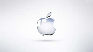 Skinnende glas Apple-logo svævende på hvid baggrund — Apple Wallpapers