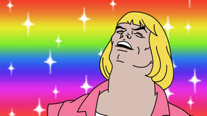Cartoonpersonage schreeuwt tegen regenboogsterrenachtergrond — Meme Achtergronden