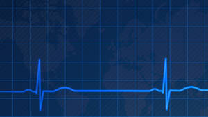 Blå hjertemonitorlinje over et verdenskortgitter. — Monitor Background