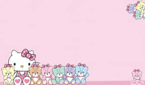 Hello Kitty og hendes bjørnevenner på en lyserød prikket baggrund. — Desktop Wallpapers