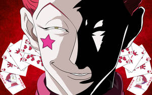 Personaggio joker anime con stella rosa sulla guancia circondato da carte da gioco. — X Sfondi