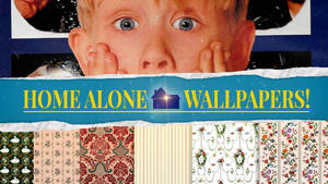 Criança espreitando através de papel rasgado mostrando designs de papel de parede e texto 'Home Alone Wallpapers!'. — Clássico Papéis de Parede