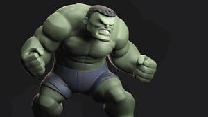 Musculoso Hulk verde en pantalones cortos azules listo para luchar contra un fondo oscuro. — 3D Fondos de pantalla