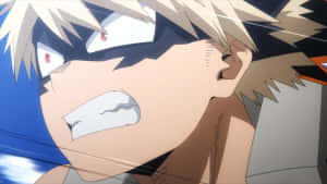 Anime-Figur mit stacheligem blonden Haar und roten Augen, die intensiv schreit. wallpaper