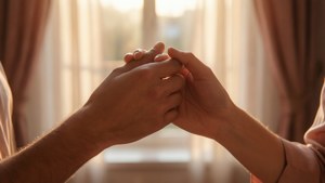 Fondo de pantalla de Two hands clasped together in a tender moment by a sunlit window.