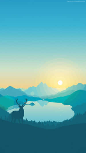 A deer silhouette at sunrise overlooking a mountain lake. — iPhone 7 Plus Wallpaper