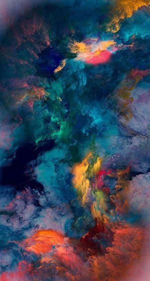 Vibrant cosmic nebula with swirling blues teals and fiery oranges in space. — iPhone 7 Plus Wallpaper