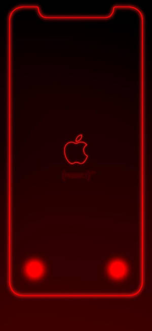 Red neon iPhone outline with Apple logo and camera dots on dark background. — iPhone Xr Wallpaper