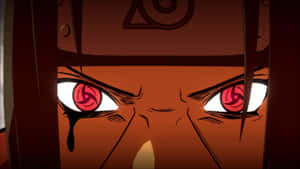 Personaggio anime con occhi rossi luminosi e una lacrima che cade. — Naruto Sfondi