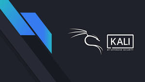 Kali Linux-logo met witte draak en blauwe geometrische vormen op donkere achtergrond — Linux Os Achtergronden