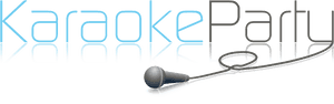 Logotipo de fiesta de karaoke con micrófono y texto brillante sobre fondo negro. — Fiesta Fondos de pantalla
