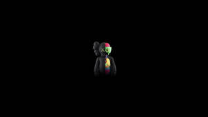 Sebuah figur seni digital dengan organ berwarna-warni yang terbuka dengan latar belakang hitam. — Kaws Wallpaper