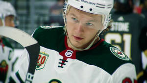 Hockeyspieler in grün-weißer Uniform, fokussiert während eines Spiels. — Wild Wallpaper