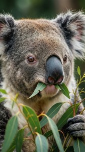 A koala eating eucalyptus leaves in a forest — Koala Wallpaper
