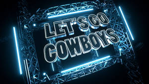 Letrero de neón que dice LET'S GO COWBOYS en una estructura de escenario con luces azules. — Vaqueros Fondos de pantalla