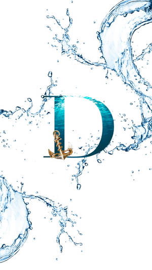 Blaugrüner Buchstabe D mit goldenem Anker und Wasserspritzern auf weißem Hintergrund — D Wallpaper
