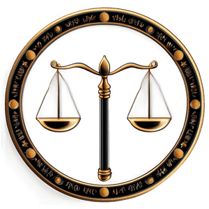 Golden scales of justice within a circular emblem with engraved symbols. — Astro Wallpaper