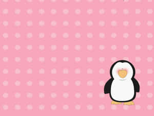 A cartoon penguin on a pink polka dot background. — Best Wallpaper